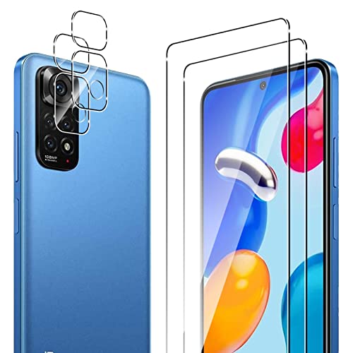 Yenwen Protector de Pantalla Compatible con Xiaomi Redmi Note 11S 6.43”, 2 Piezas Cristal Templado con 2 Piezas Protector de Lente de Cámara, [9H Dureza] Vidrio Templado Ultra Resistente Cover