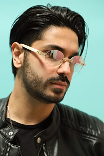 Retro Wood Buffs Vintage Style Gangster Rimless Clear Lens Oval Eye Glasses4