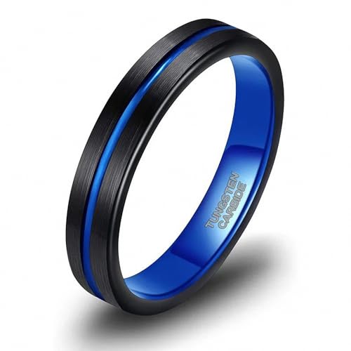 Anillo de boda de tungsteno unisex de 4 mm con ranura fina bicolor