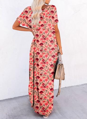 Image of Dokotoo Summer Dresses for Women 2026 Casual Maxi Dress V Neck Cap Sleeve Long Sundress with Pockets Beach Vacation