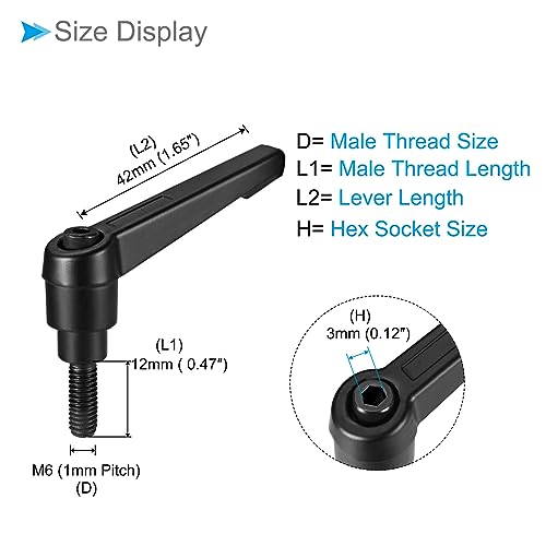 Image of Clamping Lever Handles, M6 x 12mm Male Thread, Adjustable Quick Release Locking Rotating Bolt Knobs Black - (Applications: for Lathe Machinery), 1-Piece