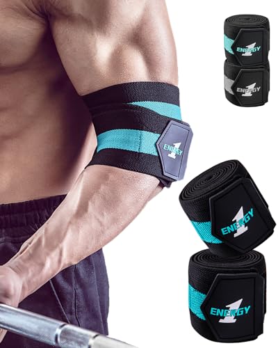 kcross Elbow Wraps for Weightlifting, 47" Strengthening support Elbow Sleeve Weightlifting (1 Pair) for Powerlifting, Bench Press, Gym Workout