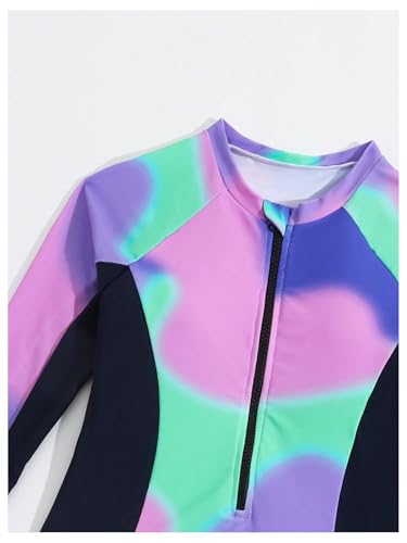 OYOANGLE Girl's Rash Guard Two Piece Tie Dye Long Sleeve Swimsuits Beach Sports Bathing Suit3