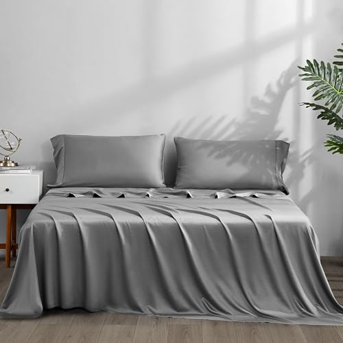 ACCURATEX Cooling Sheets Twin Size - 100% Viscose Made from Bamboo, Luxury Cool Silky Sheet Set for Twin Size Bed, Super Soft Breathable Bedding Sheets up to 16 inches Deep Pockect, Beige Be