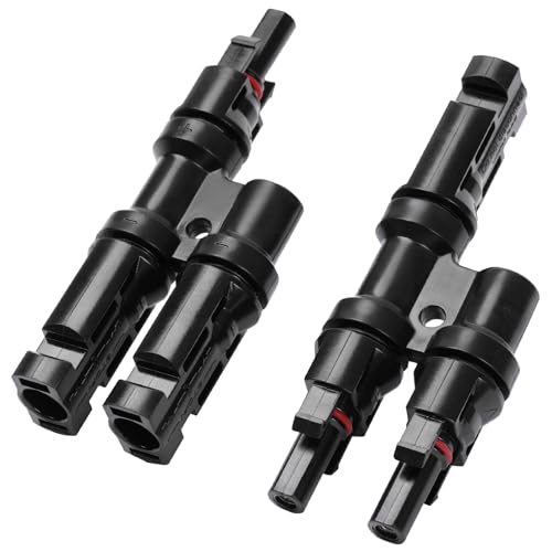 URAQT 2 Conectores de Rama, 1 Par Macho/Hembra 2 a 1 Cable Fotovoltaico, Impermeable Conector Solar de Vías Tipo T, Conectores de Rama Solar para Conexión Paralela