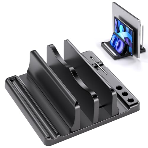 Pellzell Vertical Laptop Stand Holder - Adjustable Width 6-in-1 Design Space-Saving Desktop Stand...