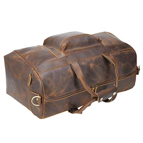 Polare 23'' Full Grain Cowhide Leather Weekender Duffle Bag Overnight Luggage Travel Carry on Duffel Bag For Men