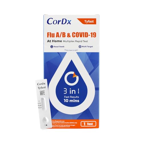 CorDx TyFast Flu A/B & Covid 19 Multiplex Rapid Test, 10 Mins at Home, FDA Authorized, 3 in 1 Combo Kit, 1 Test