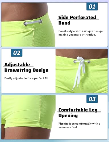 Mens Swim Trunks Low Rise Squre Leg Swimsuit Quick Dry Board Shorts Vintage Swimwear Swim Shorts Drawstring4