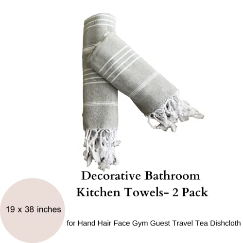 Myaprils Turkish Hand Towels For Bathroom Kitchen Towel Tea Dishcloth Cotton Quick Dry Hand Towel With Hanging Loop Set Of 2 Gym Yoga Bath Guest Towel Housewarming Gift - Light Grey #TOP7