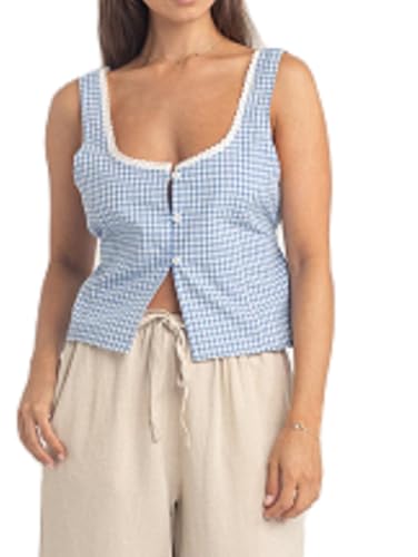 Women Y2K Lace Trim Ruffle Tank Tops Buttons Slim Fit Crop Tank Vest Sleeveless Square Neck Going Out Beach Camisole