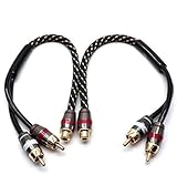 S SYDIEN 2Pcs 12 Inch RCA Splitter 1 Female to 2 Male Nylon Braided Y Cable RCA Y Splitter Audio Video Adapter Cable