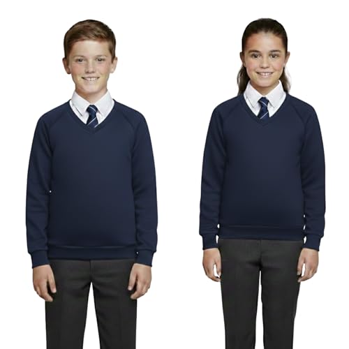 A2Z 4 Kids Girls Boys Unisex Club Scouts School Uniform V Neck Jumper - V Neck Jumper Navy 2 Pack 7-8