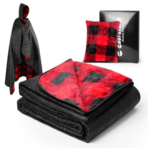 E EASTSTORM Reisedecke Autodecke, 300gsm Hautfreundliche Flanell-Innenausstattung mit Kissenverpackung, PU 3000 Wasserdicht, Warme Winddichte Camping Outdoor Decke, Hoodie Decke Geschenk, 200x140CM