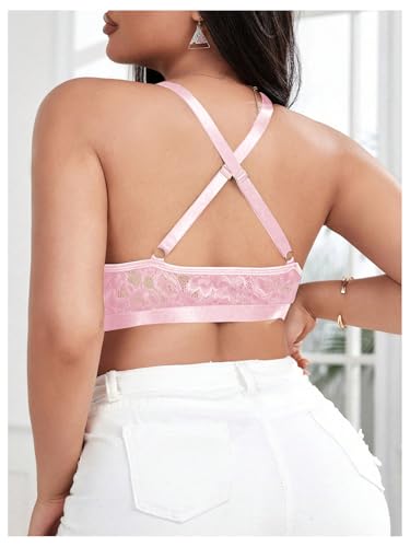 Image of MakeMeChic Women's Plus Size Lace Bralette Front Closure Bras Wireless Deep V Triangle Sexy Lace Bra