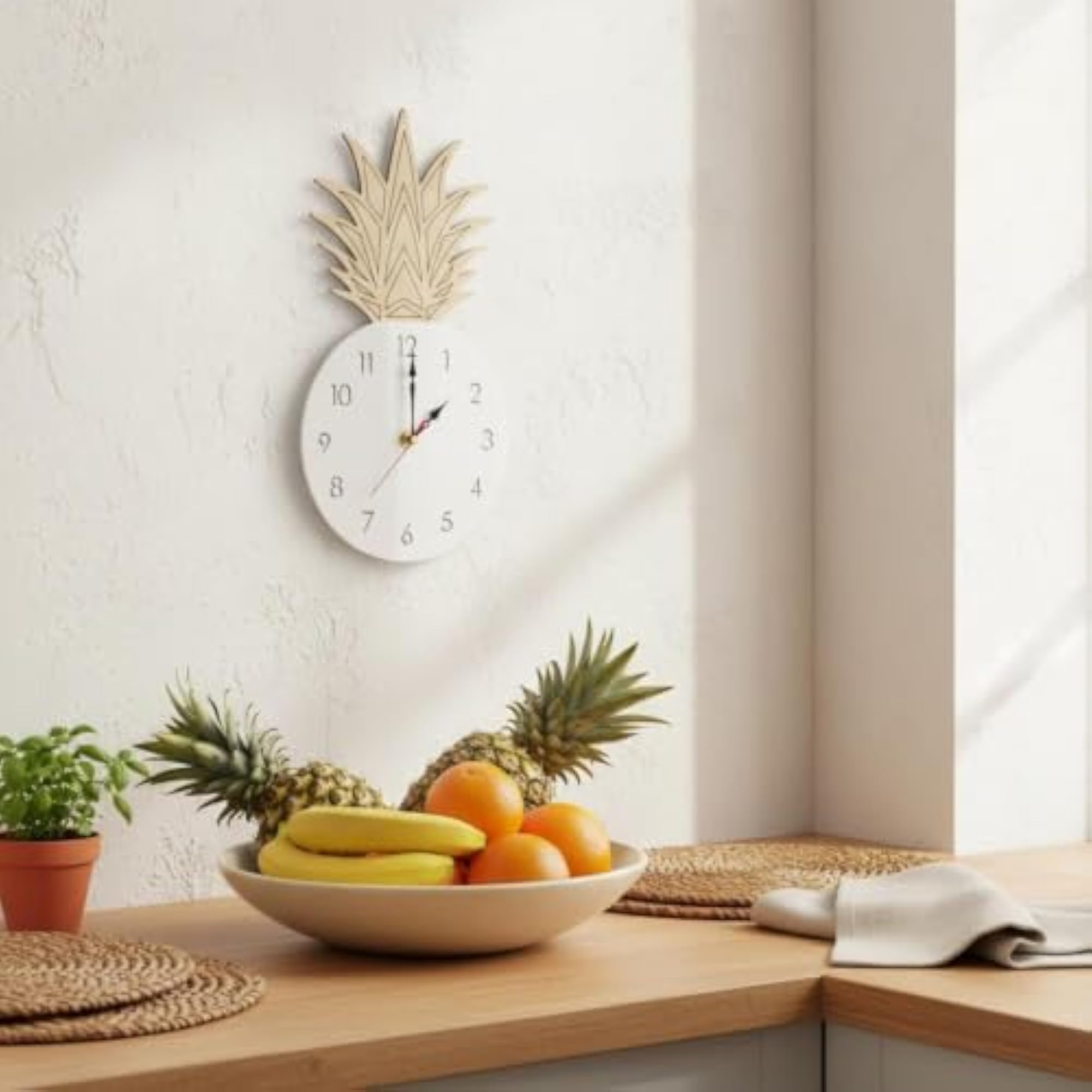 Non-Ticking Pineapple Wall Clock for Kids