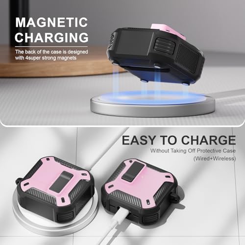Image of for AirPods 4 Case with Magnetic Secure Lock Clip and Phone Stand, Compatible with Magsafe Charging, with Carabiner&Cleaner kit for Apple iPod 4th Generation Cover(2024) Men Women (Pink)