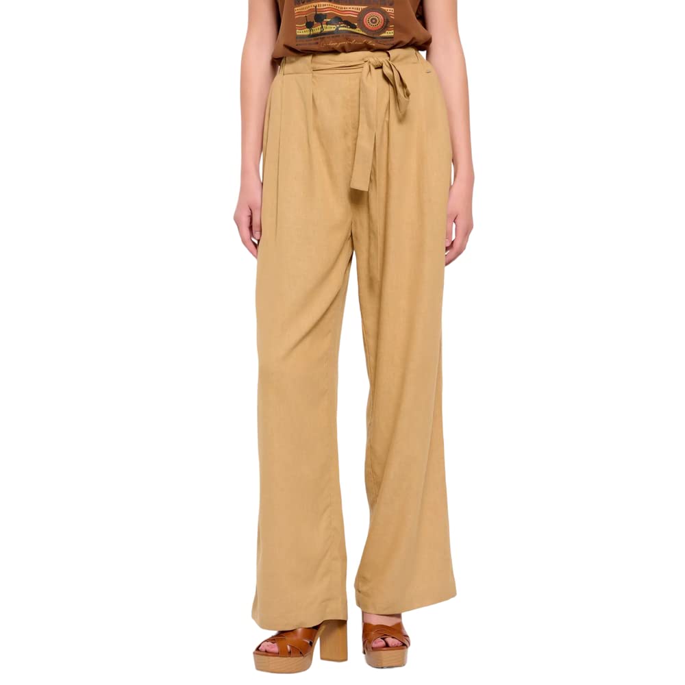 FUNKY BUDDHAWomen's Linen Blend High Rise Wide Leg Plain Pants