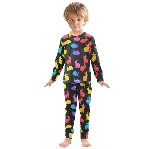 Fustylead Vibrant Colorful Bunny Silhouette Cotton Pajamas Long Sleeve Sleepwear Lounge Set3
