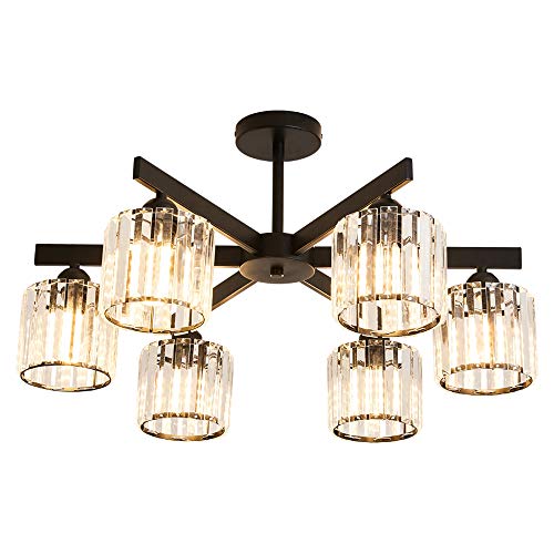 6- Light Crystal Chandelier Light Fixtures Pendant Lighting Ceiling Lamp for Dining Room Living Room Kitchen Black