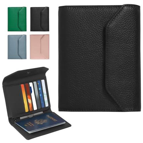 Passport Holder for Travel,Passport Book Holder，Rfid Blocking Travel Wallet Protect your card security,Leather Travel Document Organizer for Men Women,Airport Essentials Gift (Black)