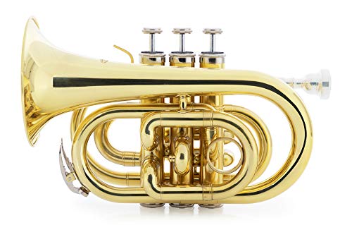 Classic Cantabile Brass TT-500 Bb-Taschentrompete Messing - Trompete im Taschenformat - Messing lackiert - Inklusive Mundstück und Koffer
