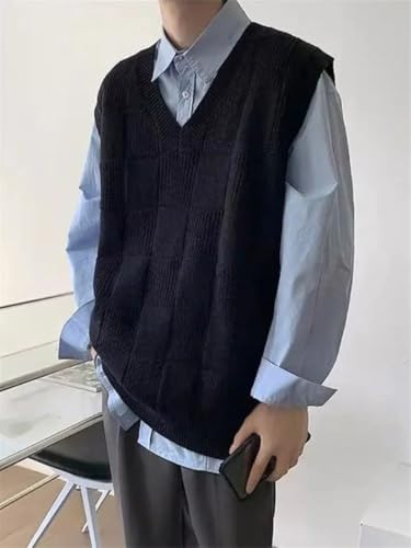 Men's Sleeveless Knitted Vest V-Neck Pullover Waistcoat Casual Harajuku Style Knitwear3