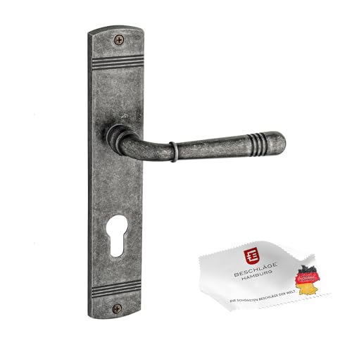 Beschläge Hamburg Türgriffe Türbeschlag Emily ART 70-09 DAS PZ — Türklinken mit Profilzylinder Langschild für Büro und Kellertüren— Türdrücker für Innentüren, Dark Antique Steel
