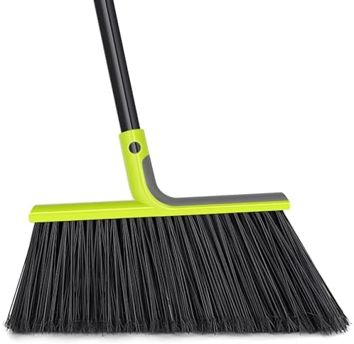 TidyBliss Outdoor Broom Heavy Duty, 56 inches Tall Commercial Soft Bristle Angle Brush for Sweeping Outside Patio Garden Porch Deck Shop Restaurant Garage House Lobby Hardwood Floors (Green)