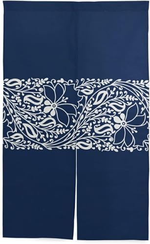 のれん 日本 和風 紺色 ネイビー 和柄 暖簾 カーテン おしゃれ 間仕切り 遮光 目隠し ロング 断熱 つっぱり棒 突っ張り棒 伸縮棒付き 86*143cm インテリア 喫茶店 居酒屋 飾り付け 装飾 34x56inch