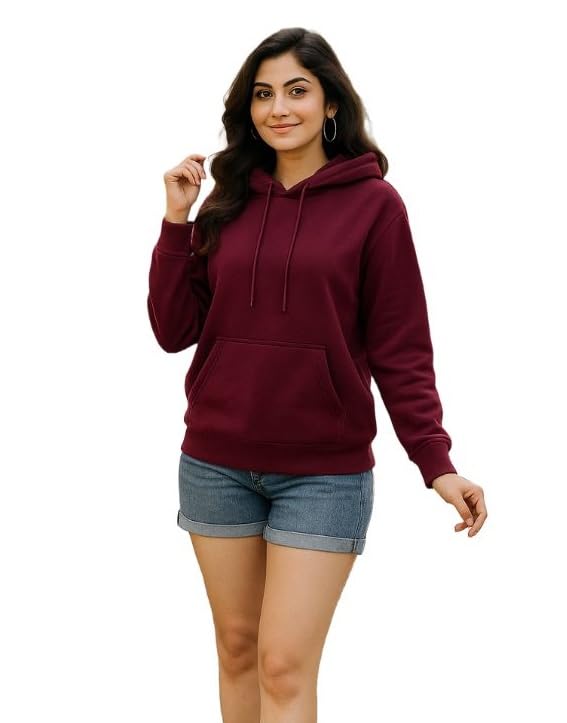 Image of Women Sweatshirt with Hoodies, Hooded Neck Regular Fit Long Sleeve Womens,Solid Hooded Cotton Fleece for Women