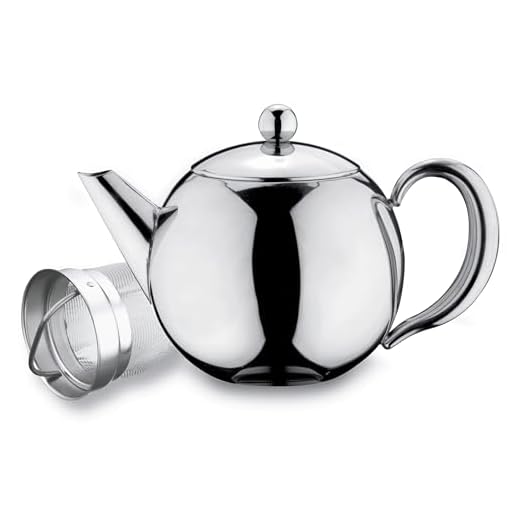 Café Ole Rondeo 18/10 Stainless Steel Double Wall Teapot with Infuser, 1.2 litres