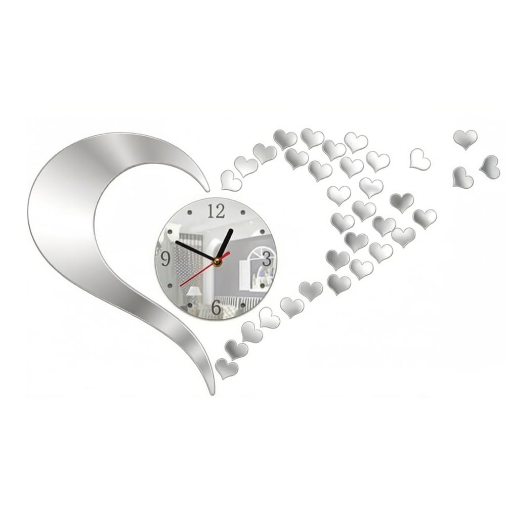 SSyang DIY Wall Clock Modern Clock，Wall Decoration Modern Clock 3D Wall Clock Wall Clock Kitchen Clock with Clockwork，for Home Restaurant Office Hotel(Silver)