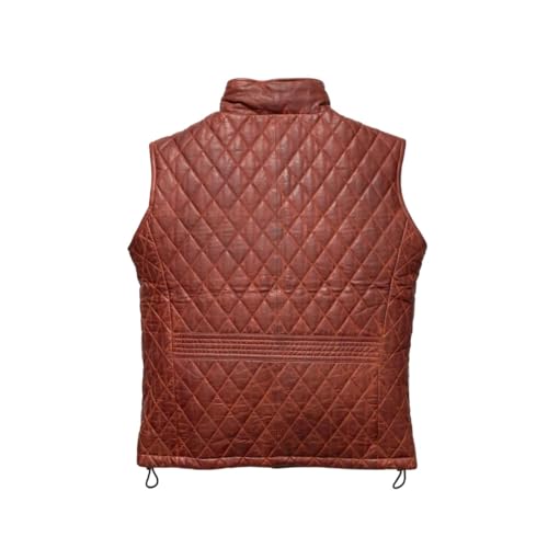 Image of Mens Lamsbkin Leather Vest, Quilted Leather Vest Men, Lambskin Leather Quilted vest, Diamond Quilted Leather Vest Men