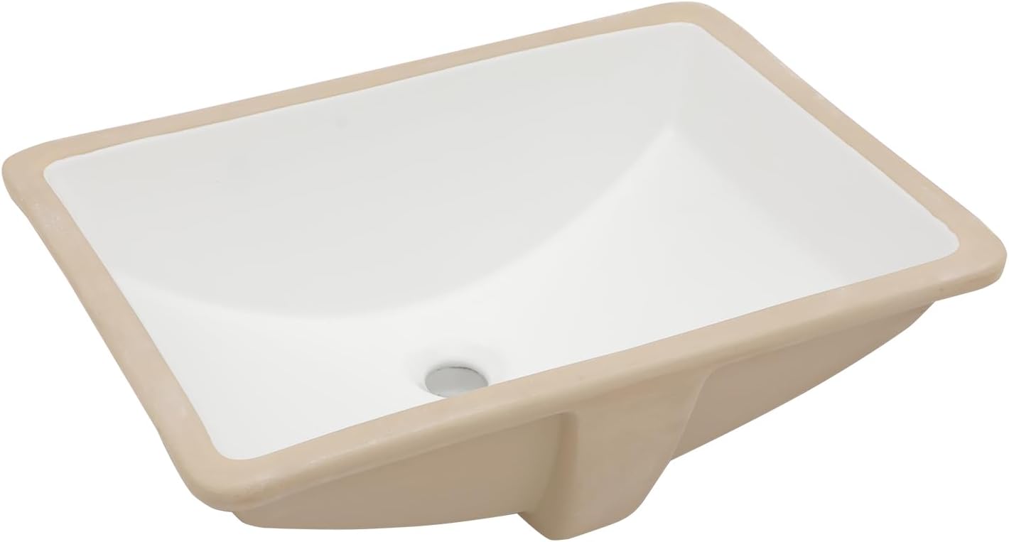 Kichae 21 Inch Rectangle Undermount Bathroom Sink - 21 x 15 Vanity Vessel Sink Modern White Porcelain Ceramic Lavatory Vanity Bathroom Sink with Overflow