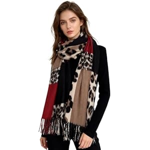 ZCJ Schal Damen Warm Herbst Winter Leopardenmuster - Kaschmir Gefühl Leo Halstuch mit Fransen, Winterschal für Damen als Premium Tuch & Animal Print Schals und Tücher für Abendkleid, ot