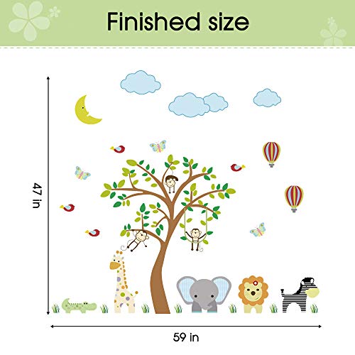 Supzone Jungle Animal Wall Stickers Monkey Tree Wall Decals Elephant Giraffe Zebra Vinyl Forest Animal Wall Stickers Diy Removable Home Decoration Baby Nursery Girl Boy Kids Room Wall Decor #TOP6