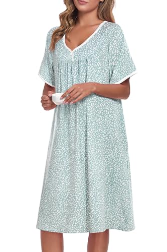 Image of AVIIER Nightgows for Women Soft Cotton Night Shirts Short Sleeve Sleepwear with Pockets