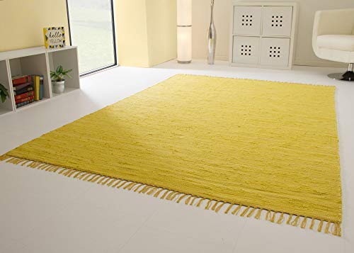 Steffensmeier Handwebteppich Indira in Gelb - Handweb Teppich aus 100% Baumwolle Fleckerl, Größe:...