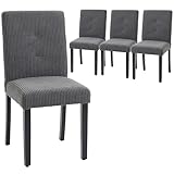 HOMCOM Modern Dining Chairs Set of 4, Corduroy Upholstered Kitchen Chairs with High Backrest, Solid Rubberwood Legs and Thick Padded Seat for Dining Room, Living Room, Grey