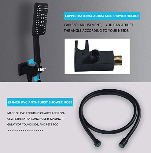 Esnbia Shower System, Shower Faucet Set for Bathroom with High Pressure 10" Rain Shower head and 3 Setting Handheld Shower Head Set, Pressure Balance Valve with Trim and Diverter,Matte Black