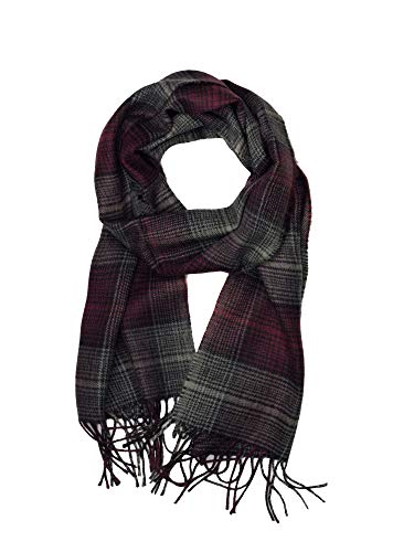 D&Y Unisex Classic Softer Than Cashmere Plaid Fringe End Scarf, Burgundy/Olive
