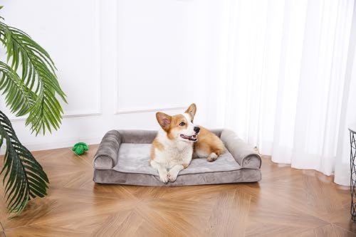 Image of Amazon Basics Dog Bed with Premium Foam, Pressure-Relief Support for Dogs up to 55lbs, Non-Slip Bottom, Machine Washable Cover, Large Sized (36 inch x 27 inch), Taupe