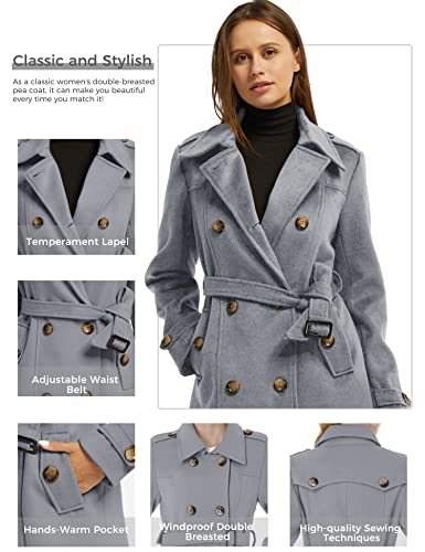 Wantdo Women's Casual Long Sleeve Double Breasted Pea Coat With Belt Grey M #TOP4