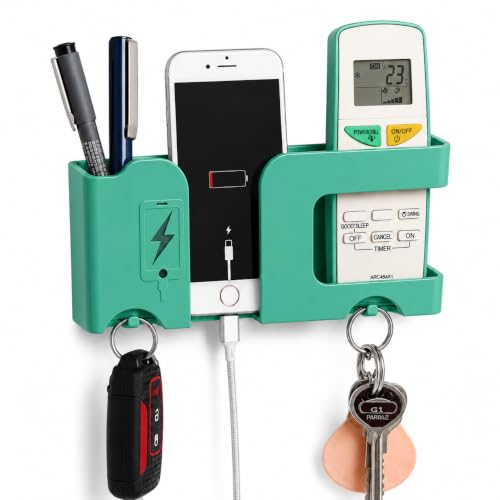 Image of CERLINK Wall Mobile Holder for Charging | Multi-Purpose Wall Mounted Phone Stand | Remote Holder with Pen & Key Storage | Mobile Charging Stand Organizer for Home & Office (Green)
