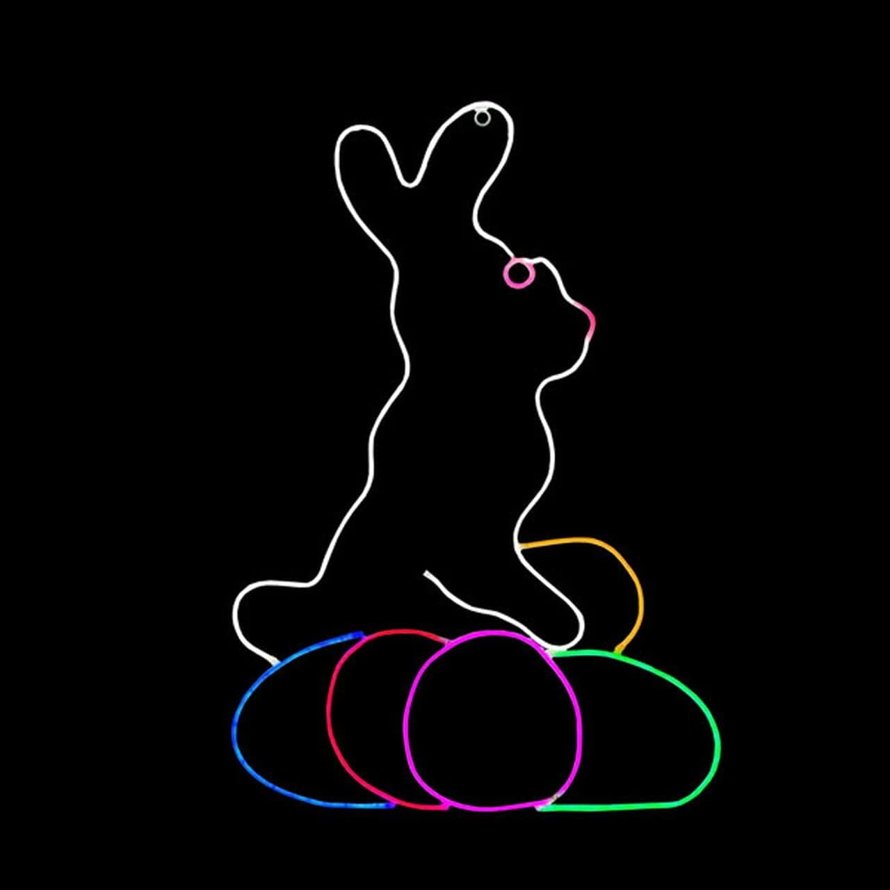 LED Neon Rope Light Easter Bunny with Eggs Motif 35 Inch Lighted Silhouette