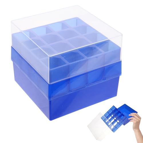 Yardwe Boîte de Congélation en Plastique Bleu pour Tubes à Centrifugeuse 50 Ml, Support 16 Emplacements, Rangement Pratique pour Laboratoire et École