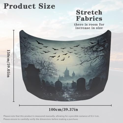 Image of Car Hood Cover Tombstone Print Car Hood Protector Waterproof Universal Automotive Exterior Accessories Halloween Decorations for Compact Vehicles Sedans Trucks SUVs Pickup (59x39 Inch)