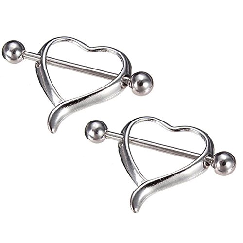 Broadfashion One Pair Surgical Steel Love Heart Nipple Shield Bar Ring Piercing RingsBody Jewelry
