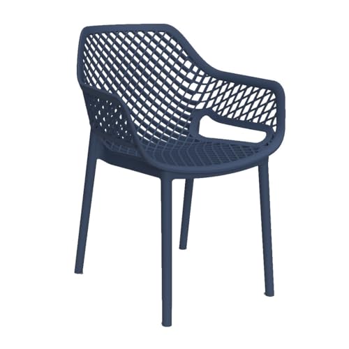 Totò Piccinni Sedia ARIA in polipropilene impilabile dal design moderno MADE IN ITALY adatta per casa bar giardino ritorante (1, Blu, Con Braccioli)
